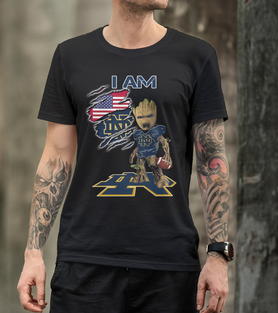 I Am Groot Notre Dame Football Fan Usa Flag T-Shirt