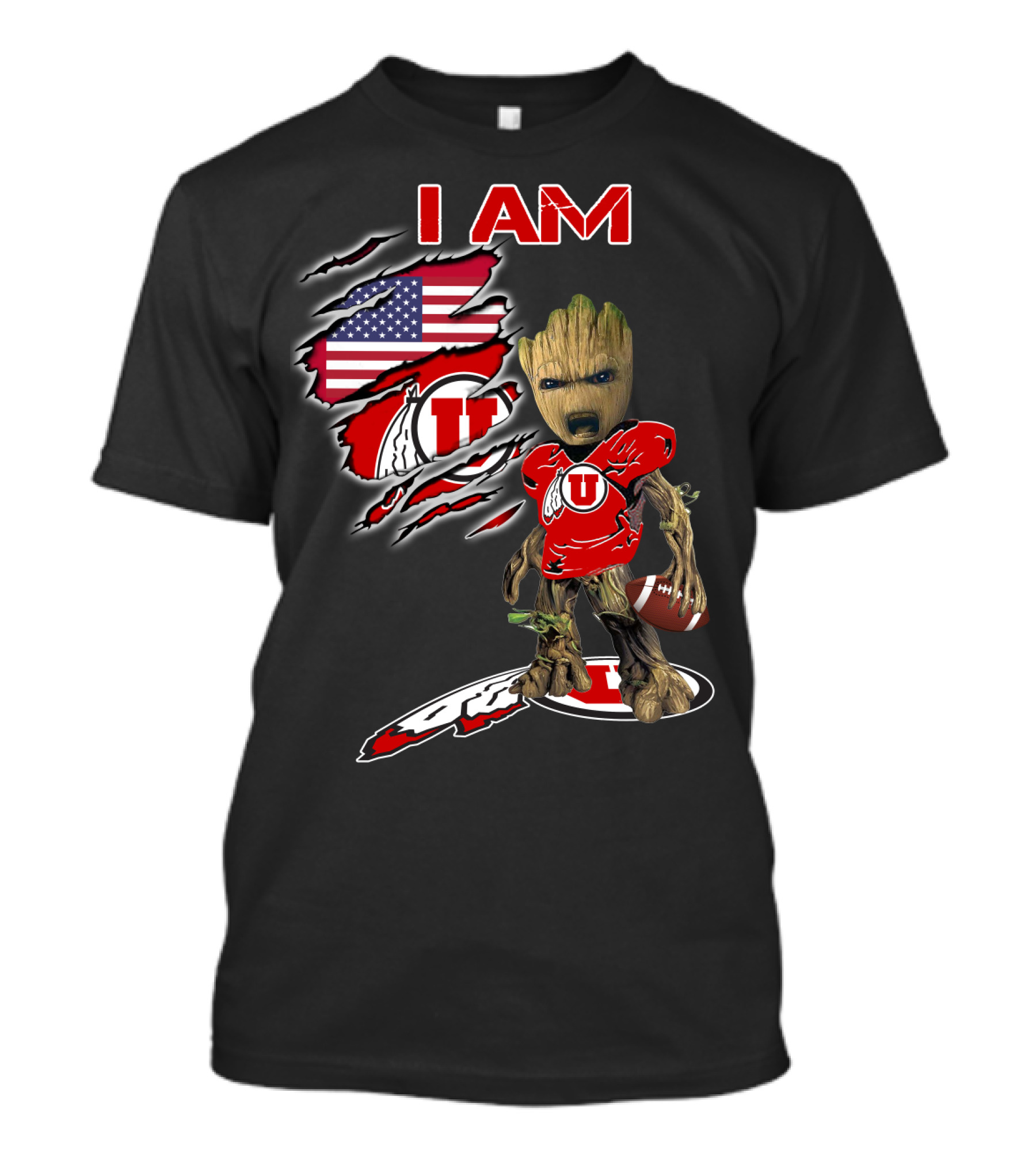 I Am U Utah Football Fan Groot American Flag T-Shirt