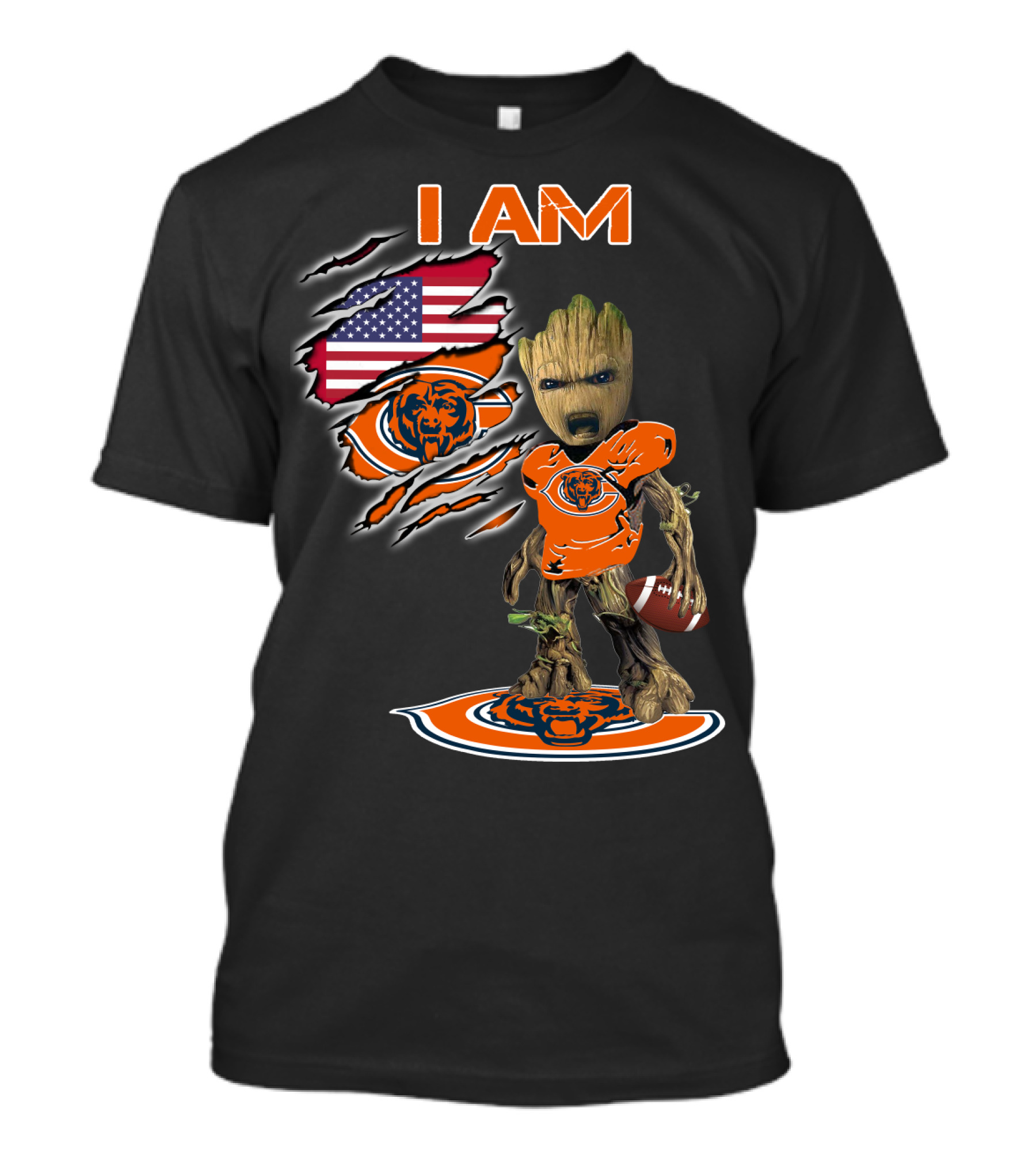 I Am Groot Chicago Bears American Flag T-Shirt