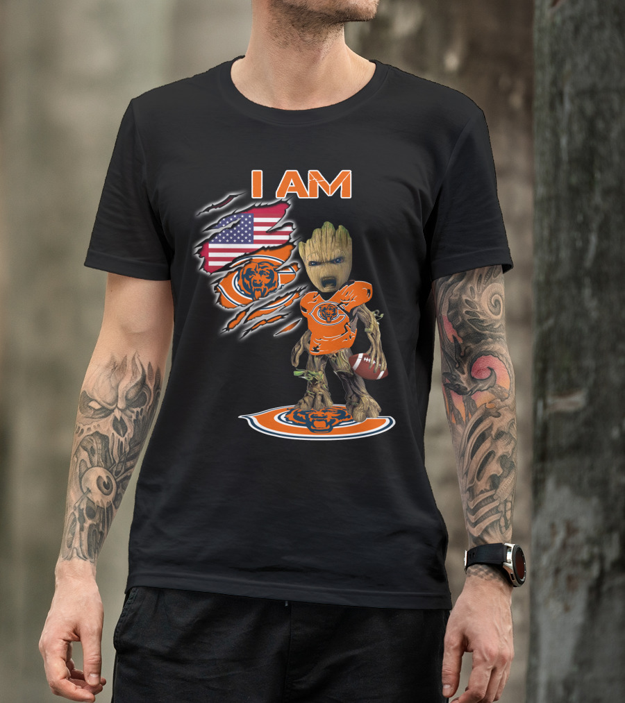 I Am Groot Chicago Bears American Flag T-Shirt