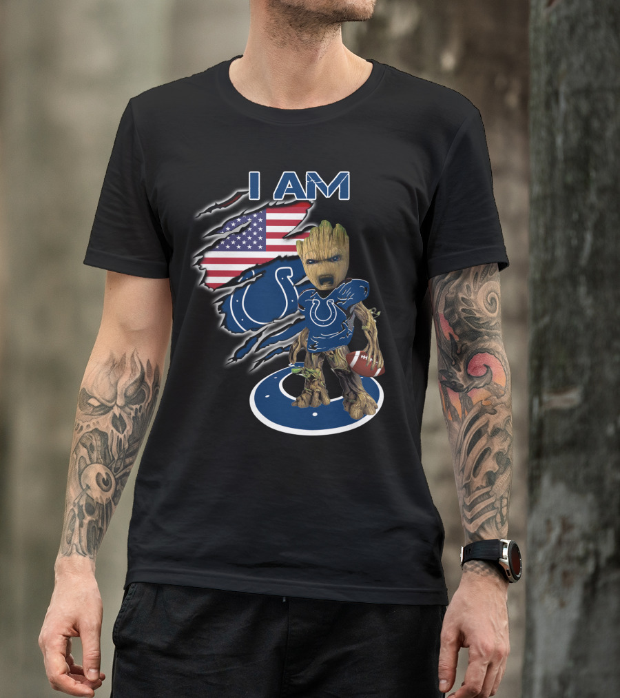 I Am Groot Colts Fan American Flag Football T-Shirt