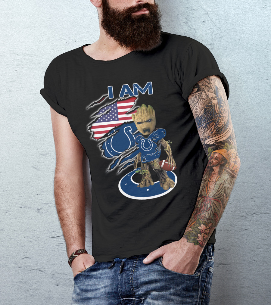 I Am Groot Colts Fan American Flag Football T-Shirt
