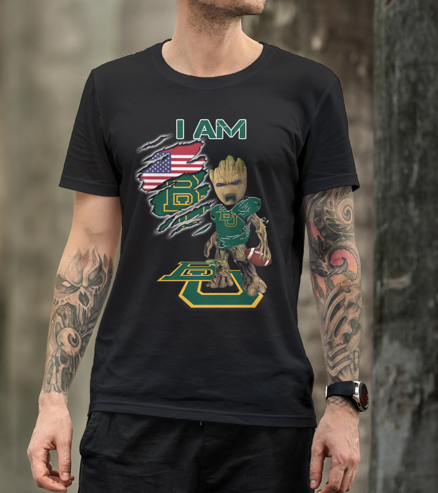 I Am Baylor University Football Groot American Flag Fan T-Shirt