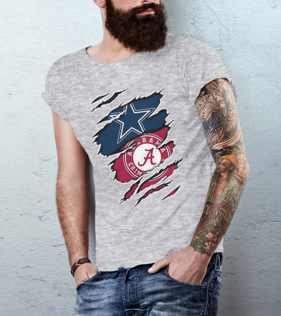 Dallas Cowboys Star And Alabama Crimson Tide Paw Rips T-Shirt