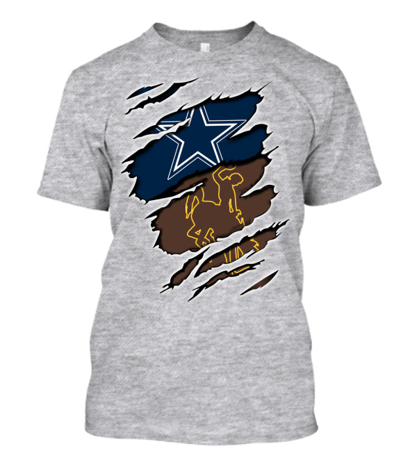 Cowboys Wyoming Star Rodeo Bronco Ripped T-Shirt