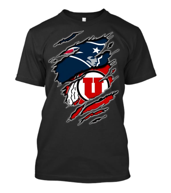 Patriots And Utah Utes Logos Torn T-Shirt