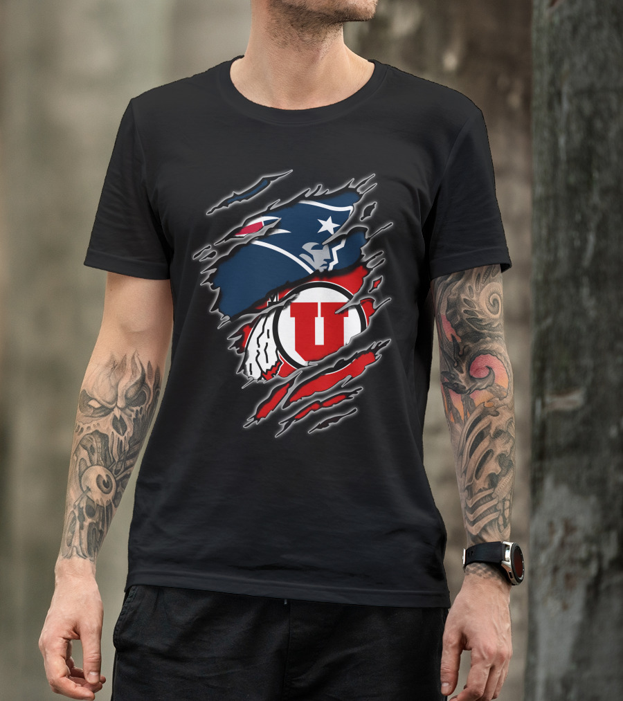 Patriots And Utah Utes Logos Torn T-Shirt