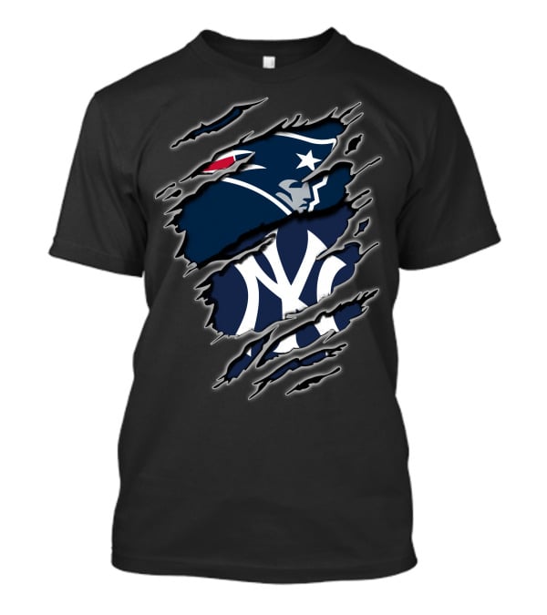 Patriots And Yankees Logo Combined With Ripped Style T-Shirt
