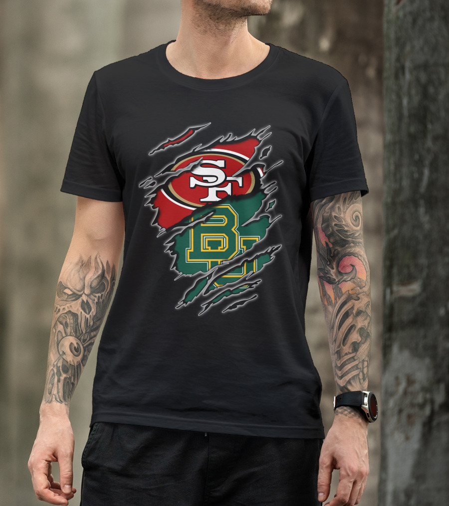 49ers Sf Logo And Baylor Bears Bu Logo In Claw T-Shirt