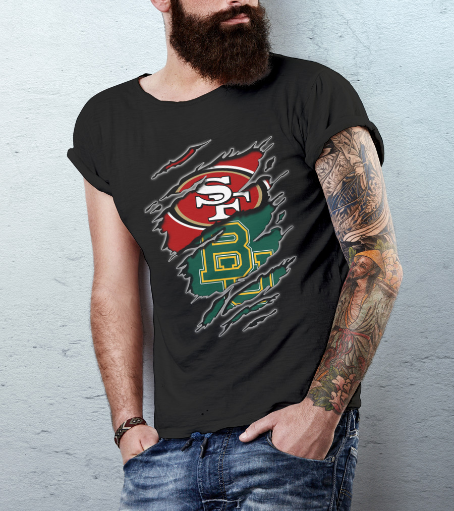 49ers Sf Logo And Baylor Bears Bu Logo In Claw T-Shirt