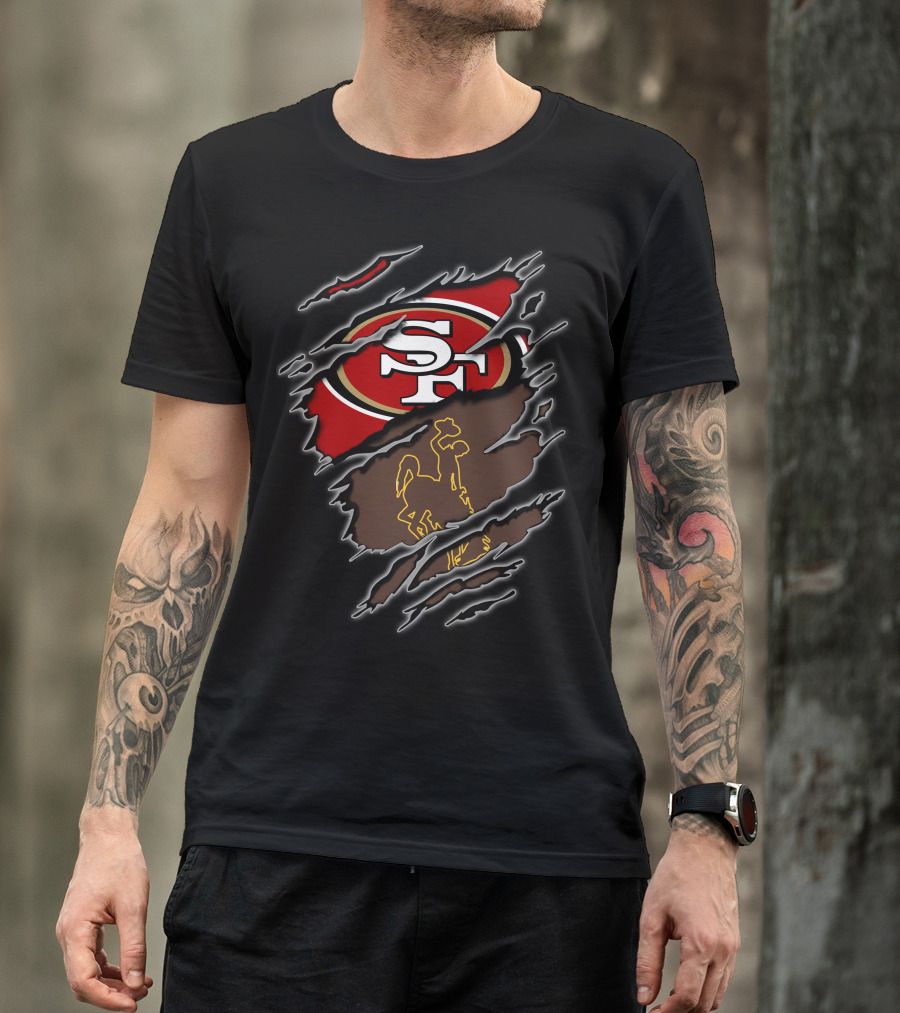 49ers Sf Logo With Wyoming Cowboy Silhouette T-Shirt