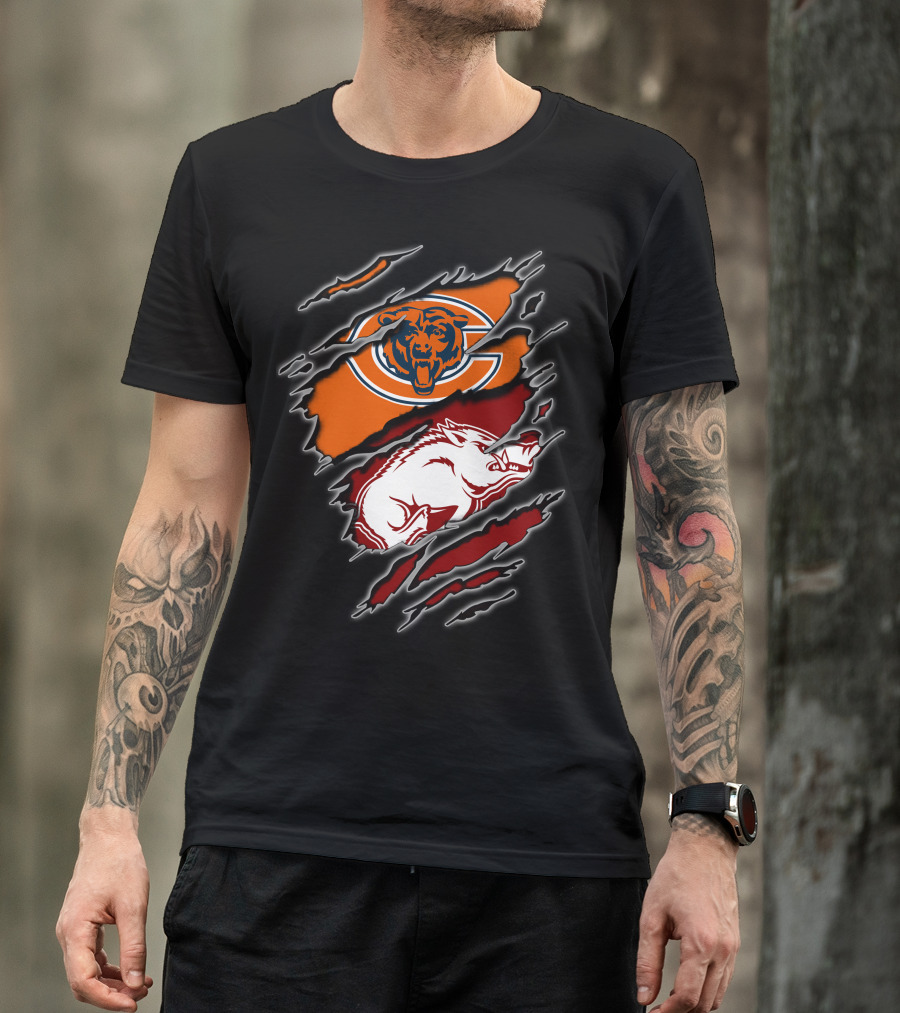 Chicago Bears Arkansas Razorbacks Ripped T-Shirt