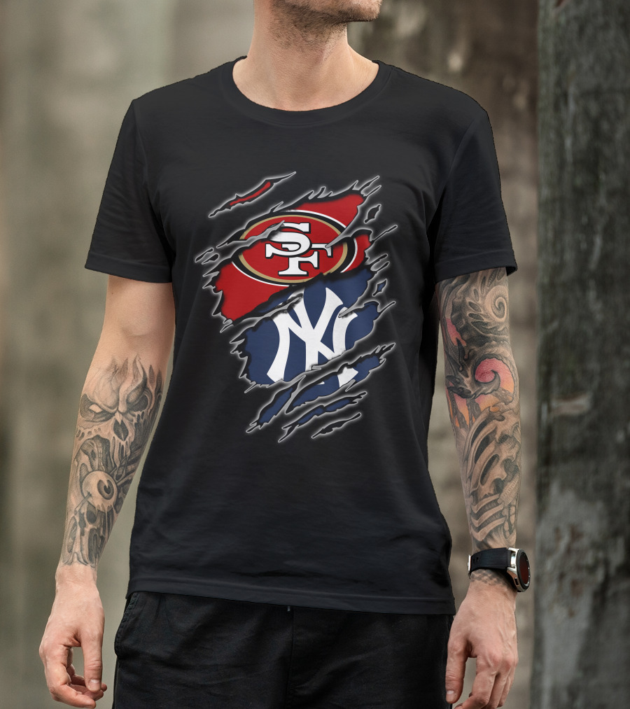 San Francisco 49ers New York Yankees Claw Slash Logo Mashup T-Shirt