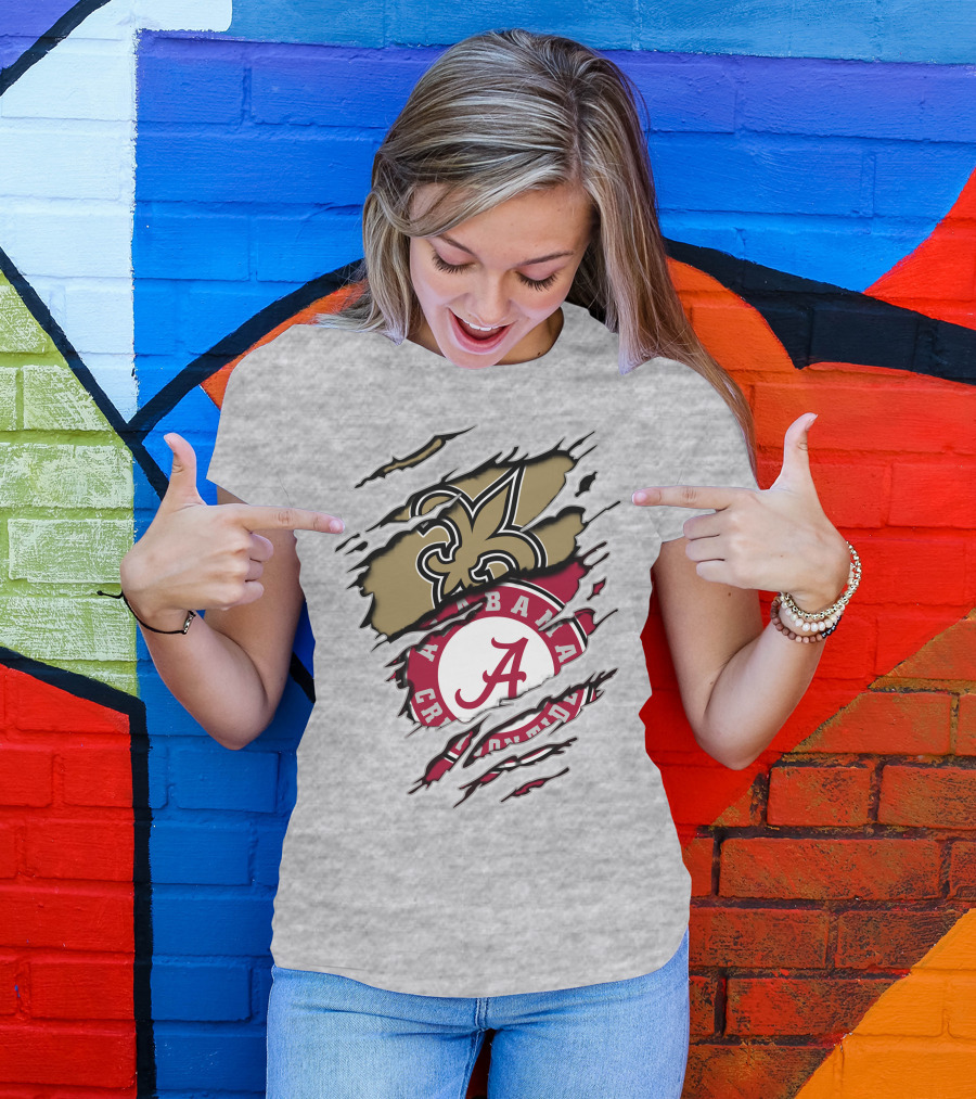 Alabama Crimson Tide New Orleans Saints Torn T-Shirt