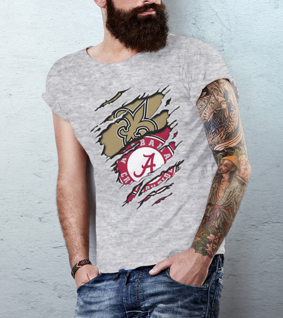 Alabama Crimson Tide New Orleans Saints Torn T-Shirt