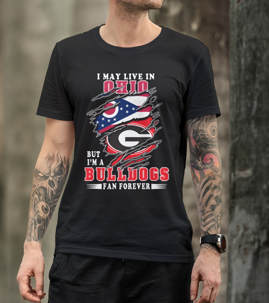Ohio Bulldogs Fan Forever Georgia Bulldogs Logo And Ohio State Flag T-Shirt