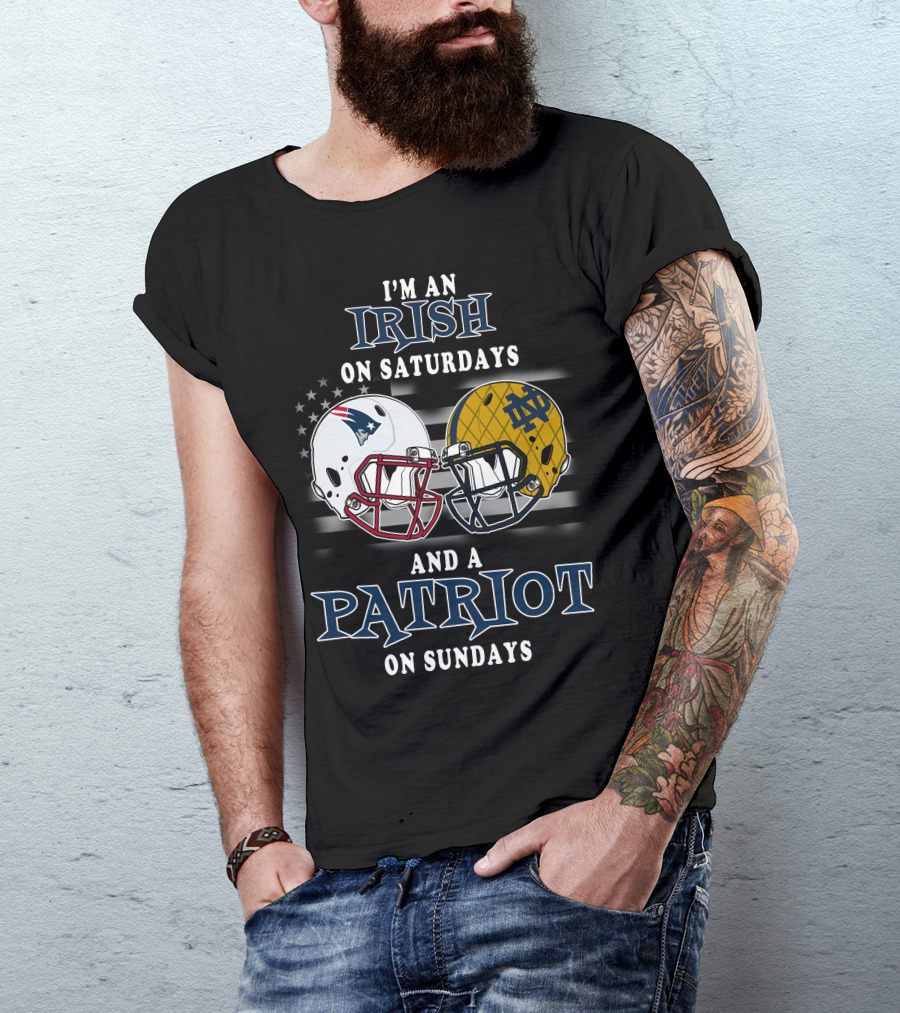 I'm An Irish On Saturdays And A Patriot On Sundays Football Helmets T-Shirt