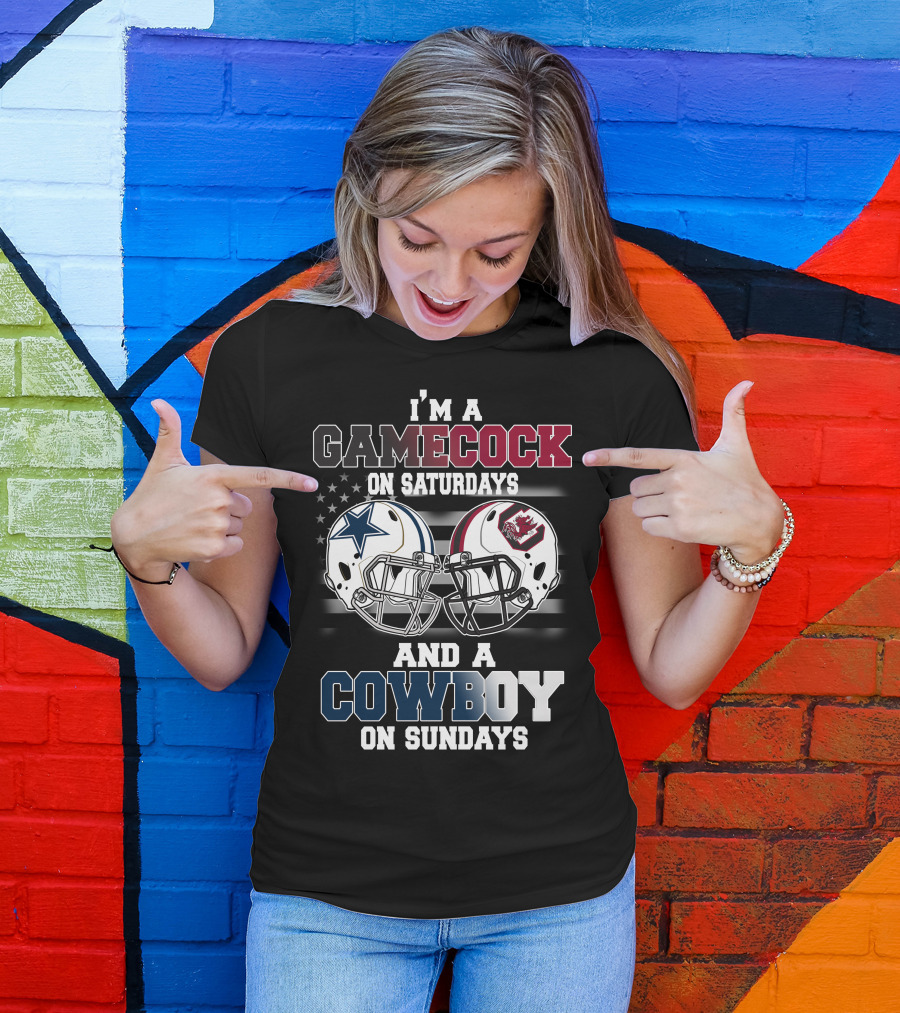 I'm A Gamecock On Saturdays And A Cowboy On Sundays Football Helmets T-Shirt