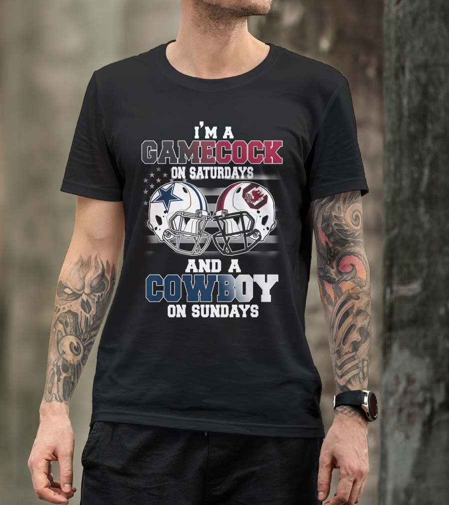 I'm A Gamecock On Saturdays And A Cowboy On Sundays Football Helmets T-Shirt