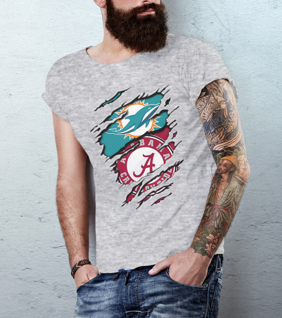 Alabama Crimson Tide Miami Dolphins Crossover Fan Jersey T-Shirt
