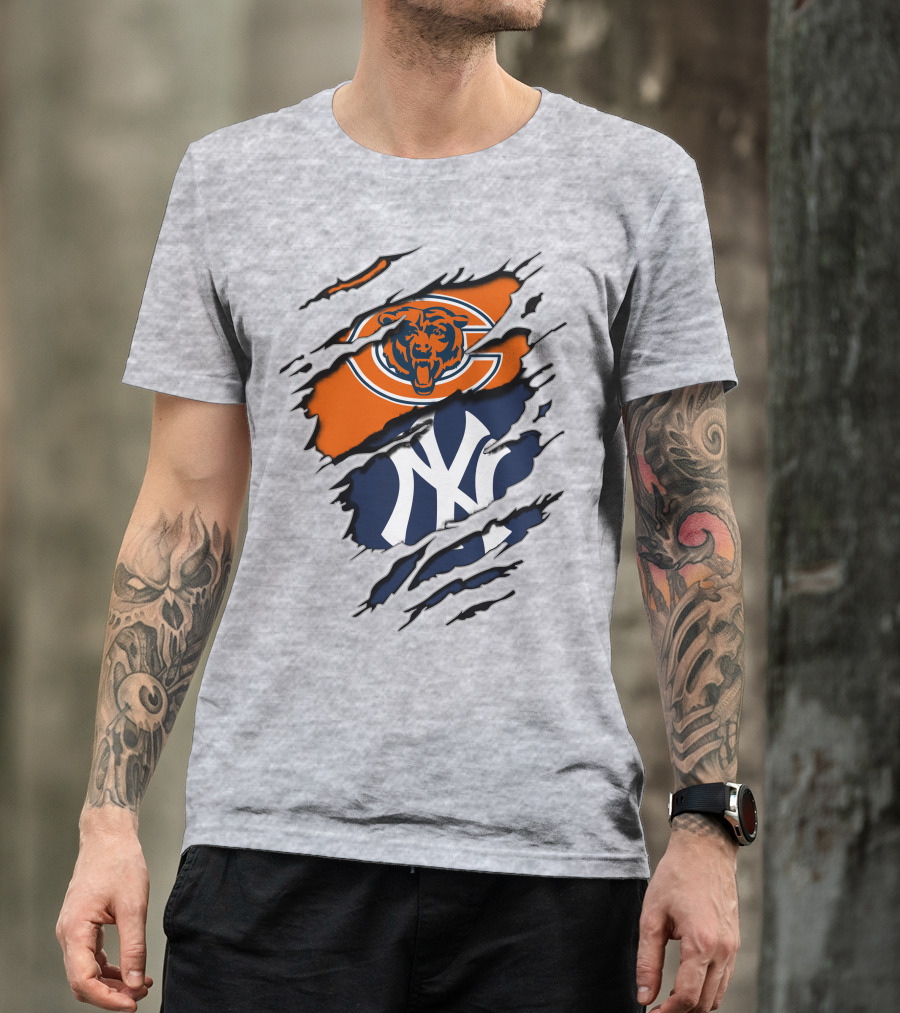 Chicago Bears New York Yankees Collaboration Logo Fusion T-Shirt
