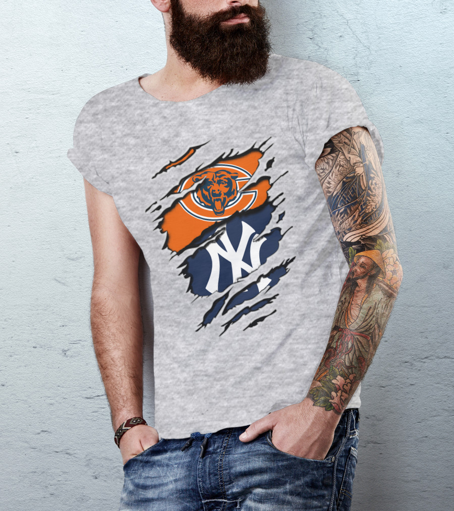 Chicago Bears New York Yankees Collaboration Logo Fusion T-Shirt