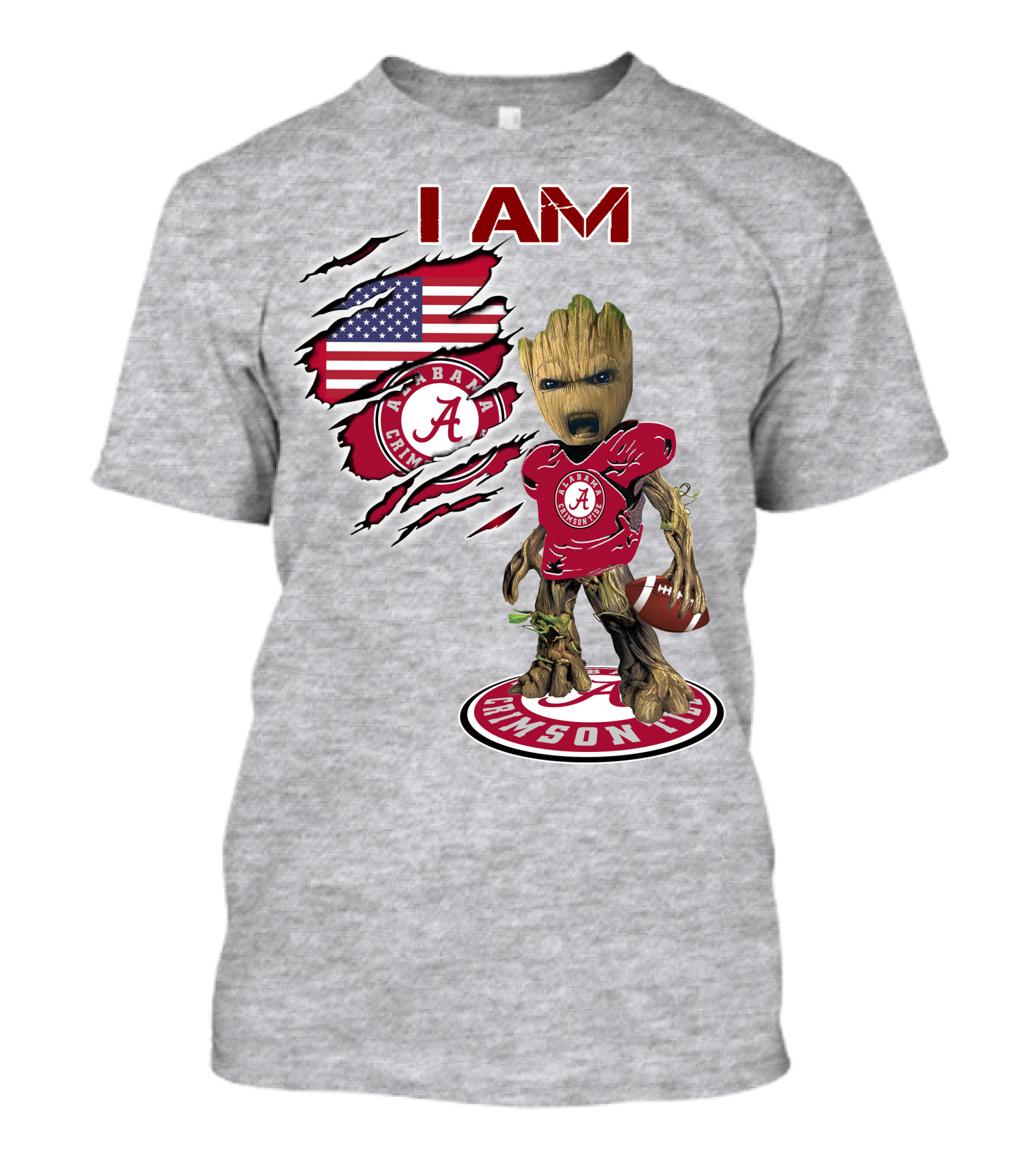 I Am Alabama Crimson Tide Baby Groot Football T-Shirt