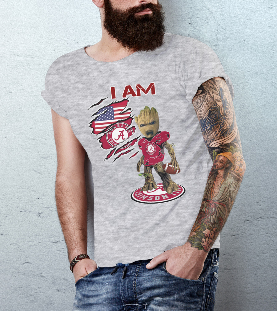 I Am Alabama Crimson Tide Baby Groot Football T-Shirt