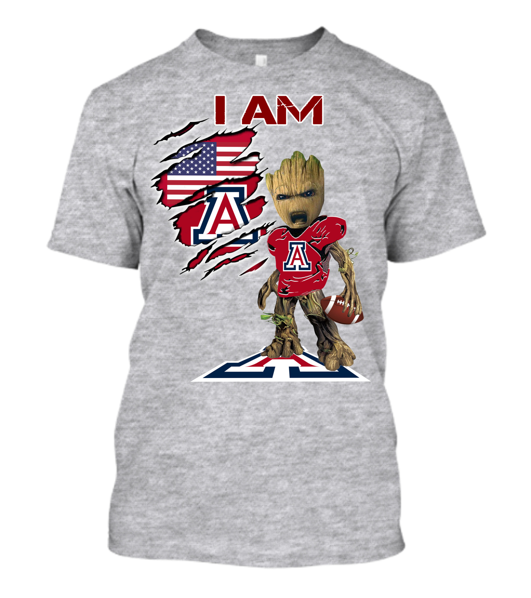 I AM Arizona Wildcats Groot Football USA Flag T-Shirt