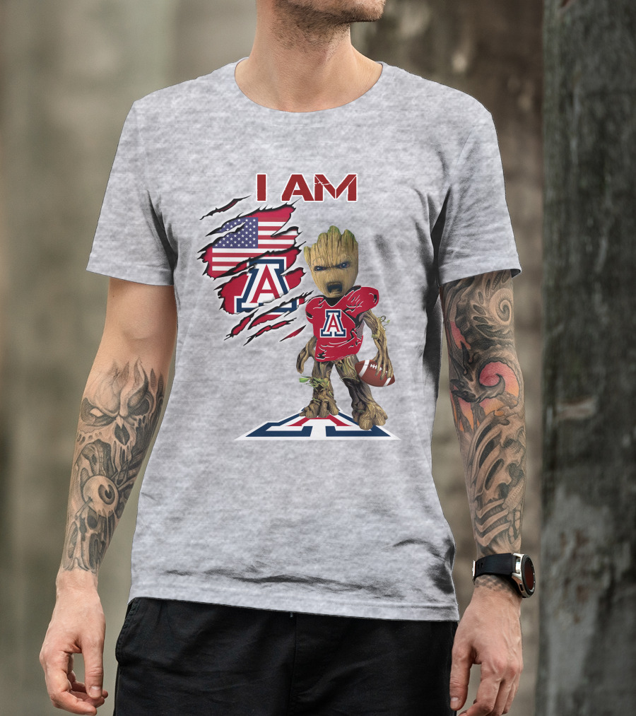 I AM Arizona Wildcats Groot Football USA Flag T-Shirt