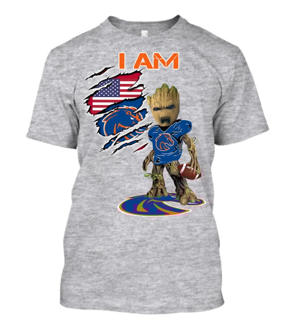 I Am Baby Groot Boise State Broncos Football American Flag T-Shirt