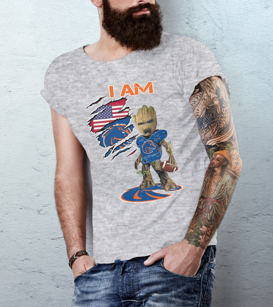 I Am Baby Groot Boise State Broncos Football American Flag T-Shirt