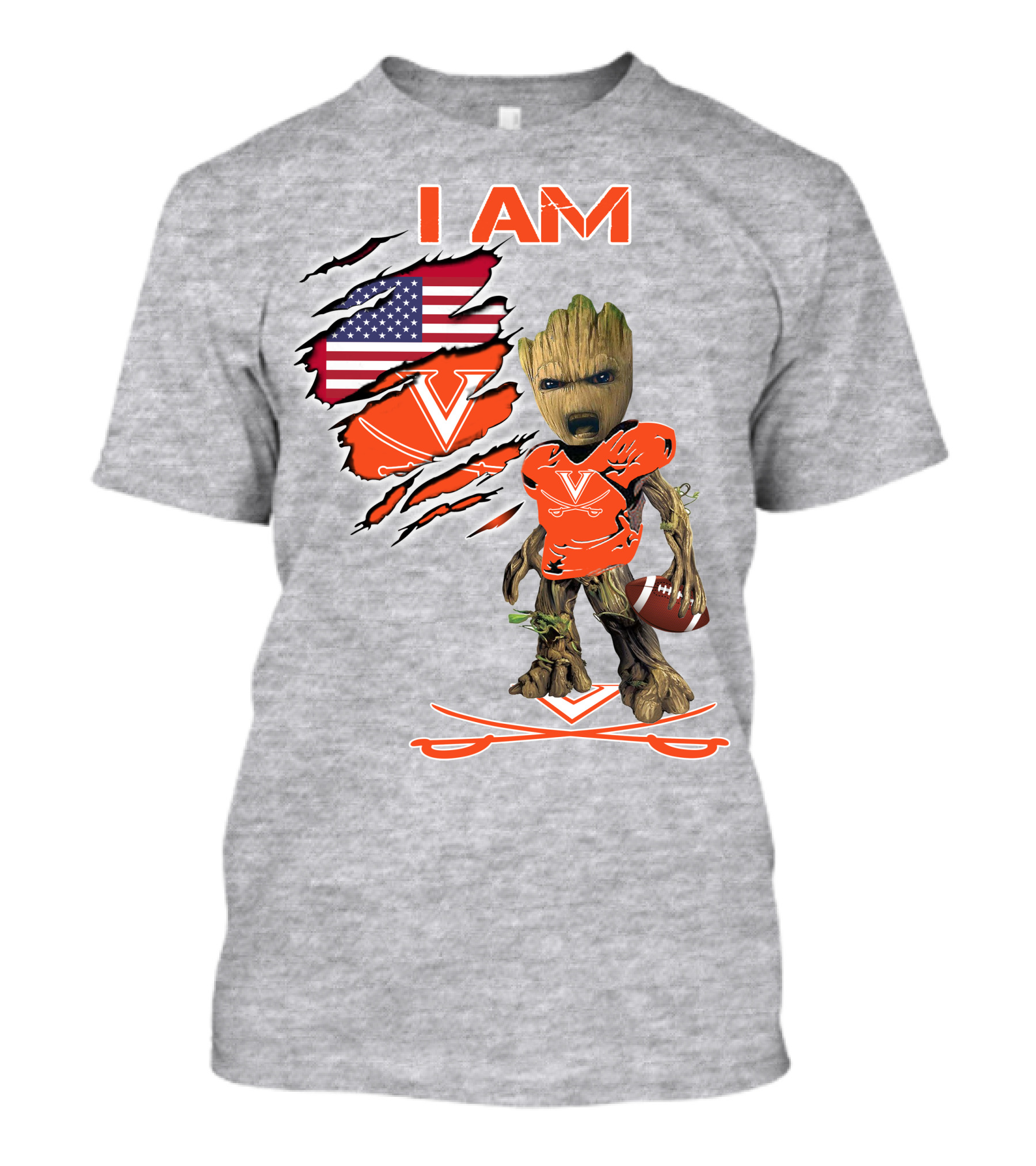 I AM Baby Groot Cavaliers Football USA Flag T-Shirt