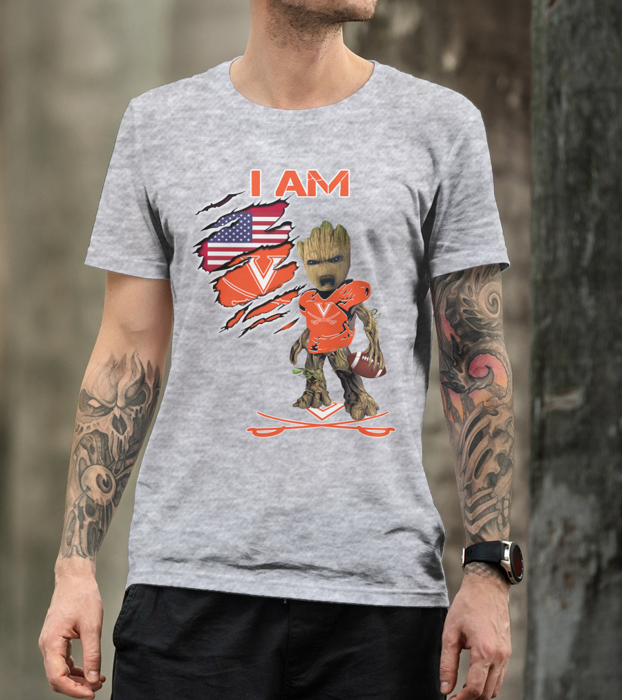I AM Baby Groot Cavaliers Football USA Flag T-Shirt