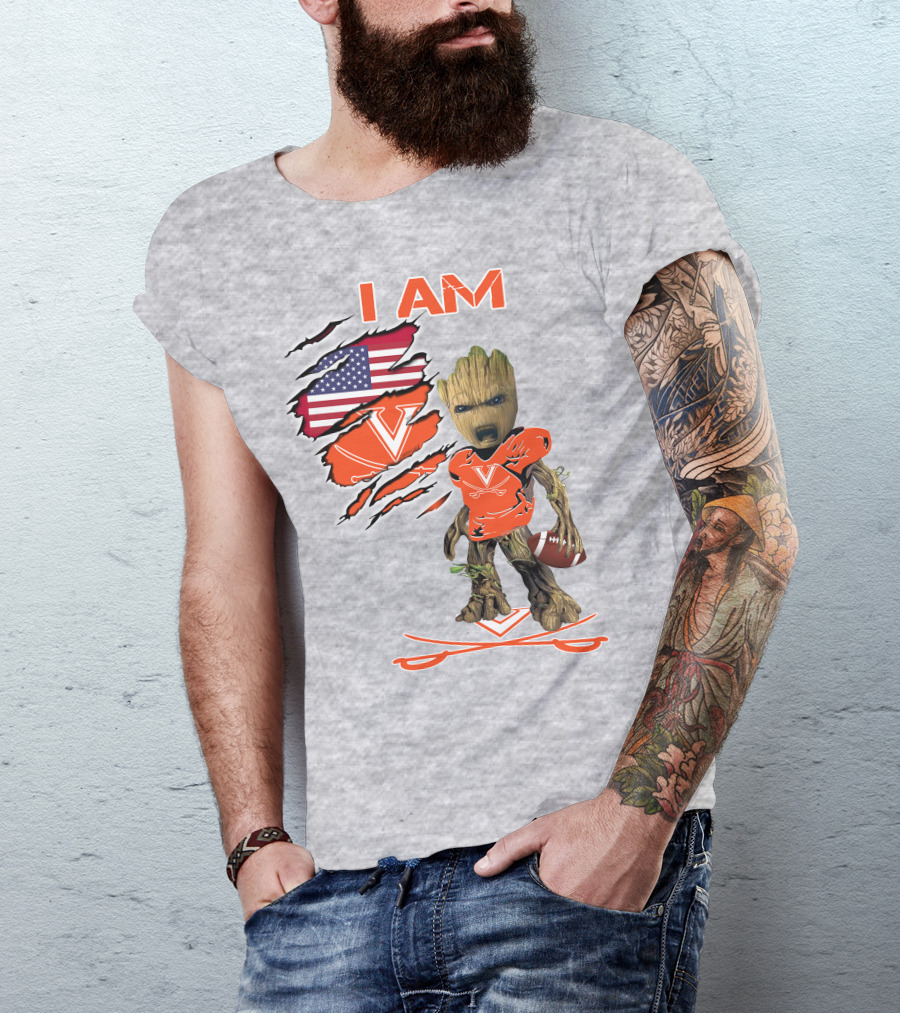 I AM Baby Groot Cavaliers Football USA Flag T-Shirt