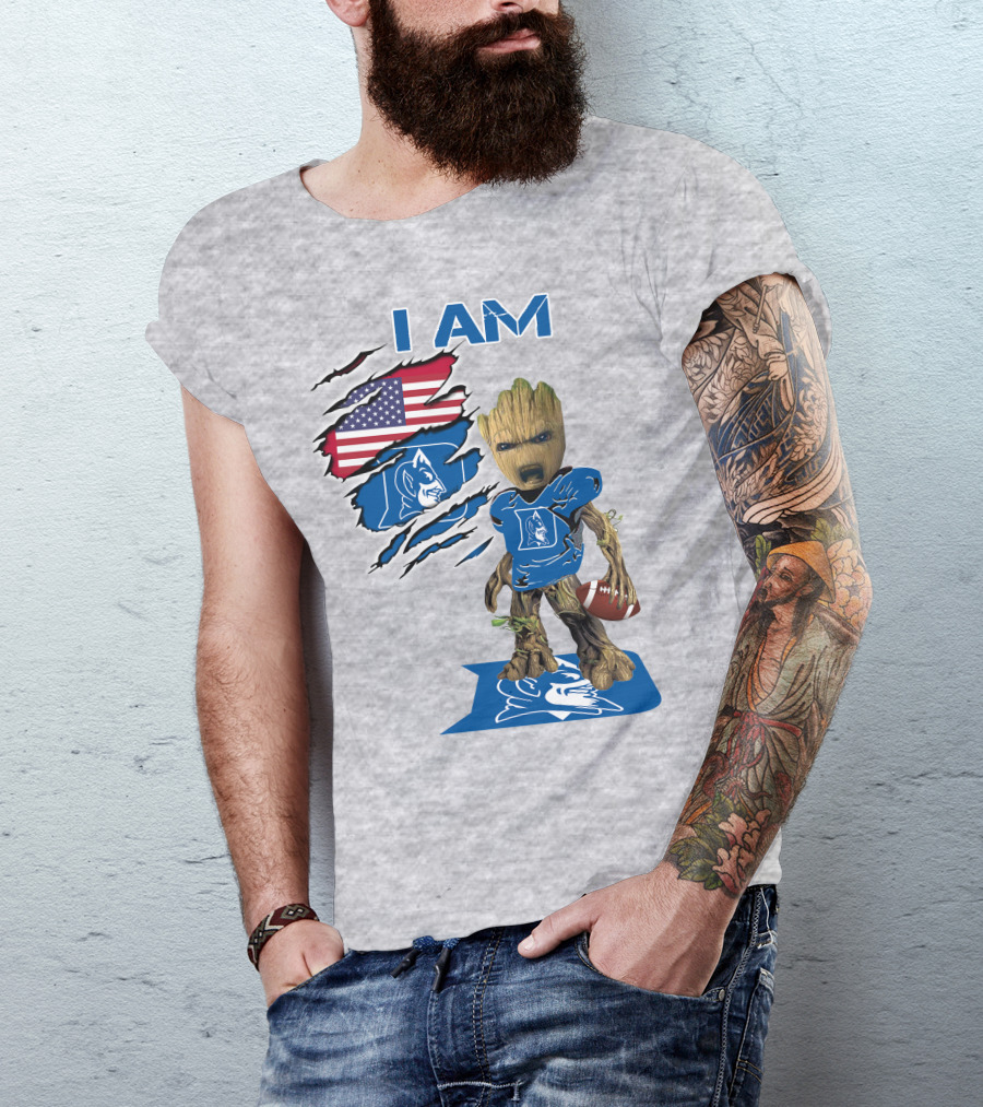 I Am Groot Duke Blue Devils Football American Flag T-Shirt