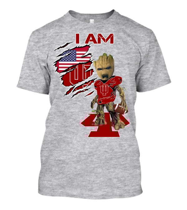I Am Iu Hoosiers Baby Groot American Flag Football T-Shirt