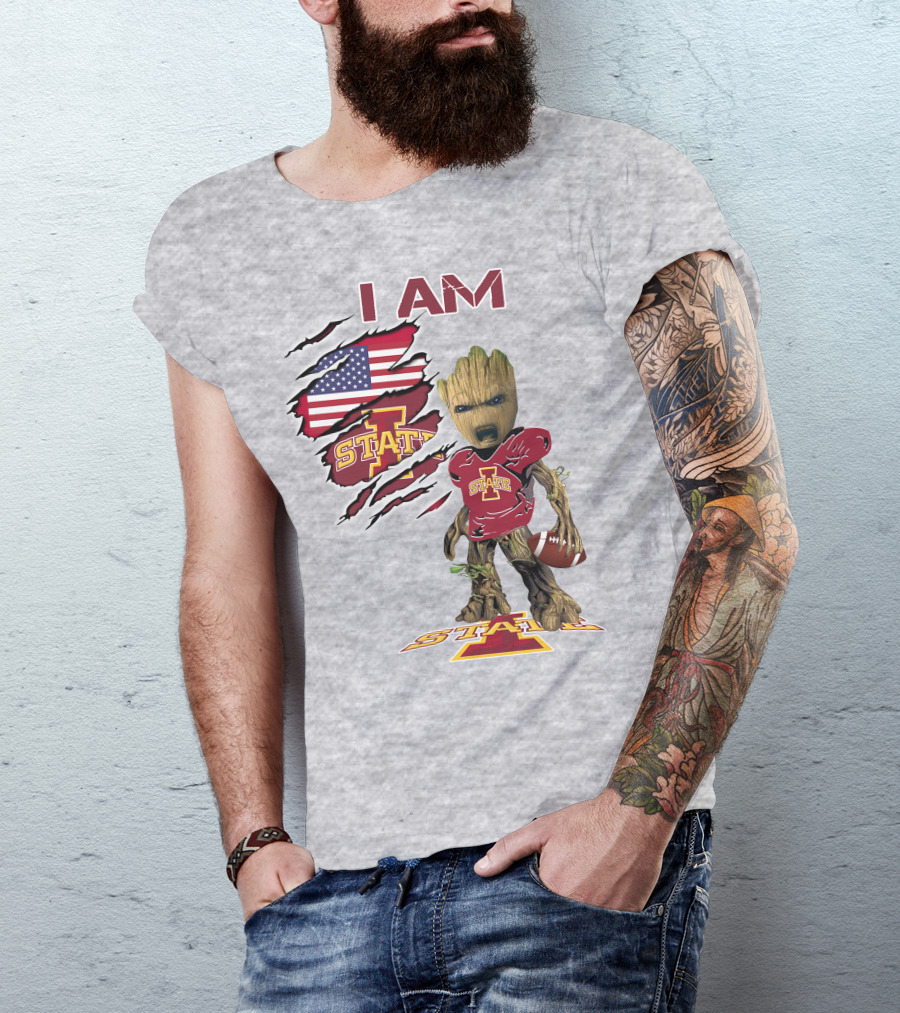 I Am Iowa State Baby Groot Football USA Flag T-Shirt