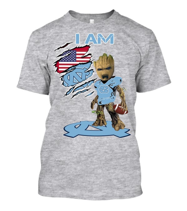 I AM Tarheel Baby Groot UNC Football USA Flag T-Shirt