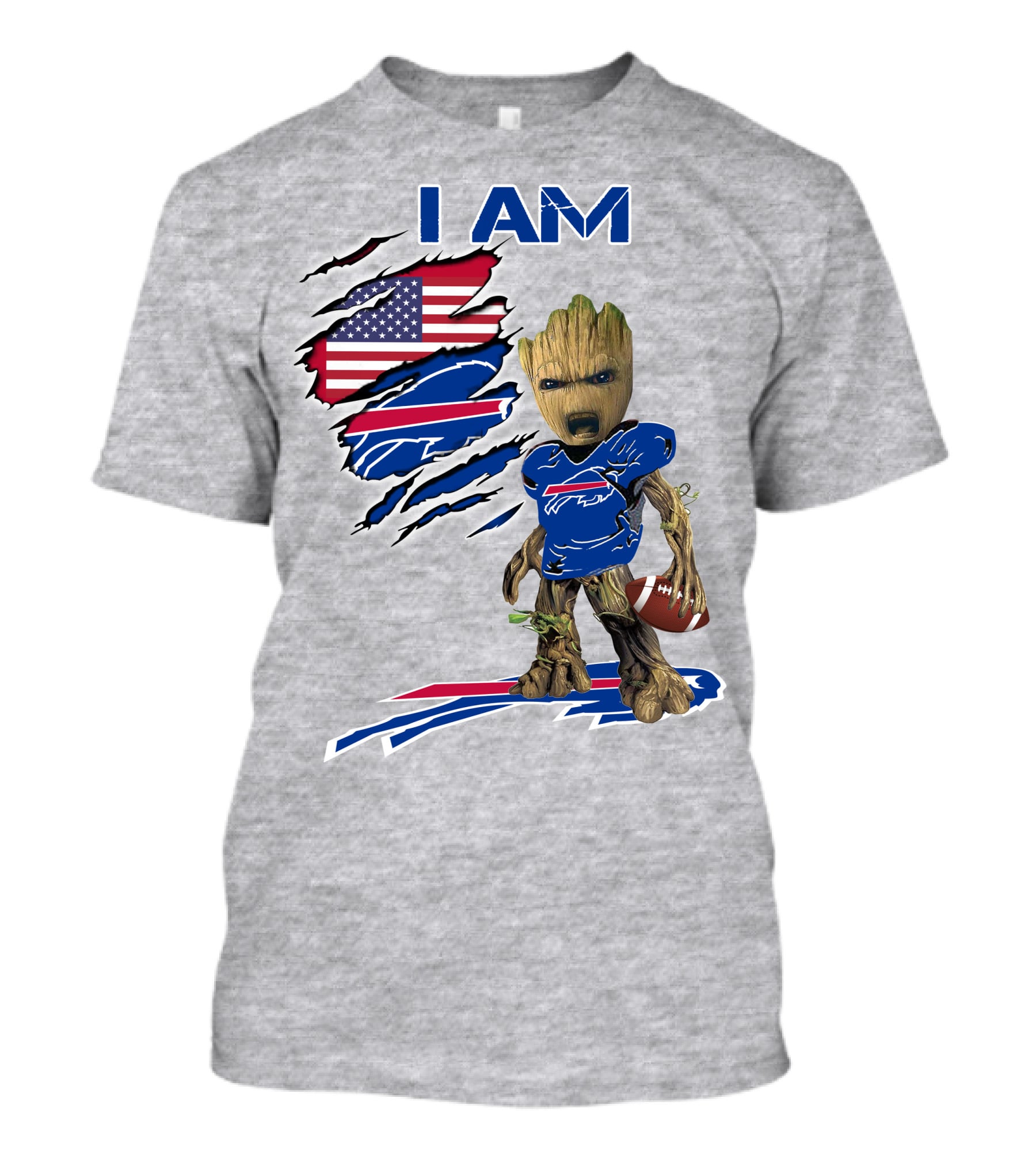 I Am American Flag Football Groot Bills T-Shirt