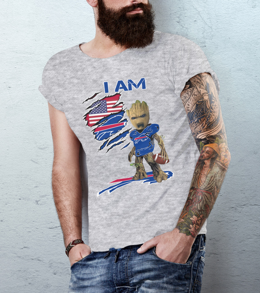 I Am American Flag Football Groot Bills T-Shirt