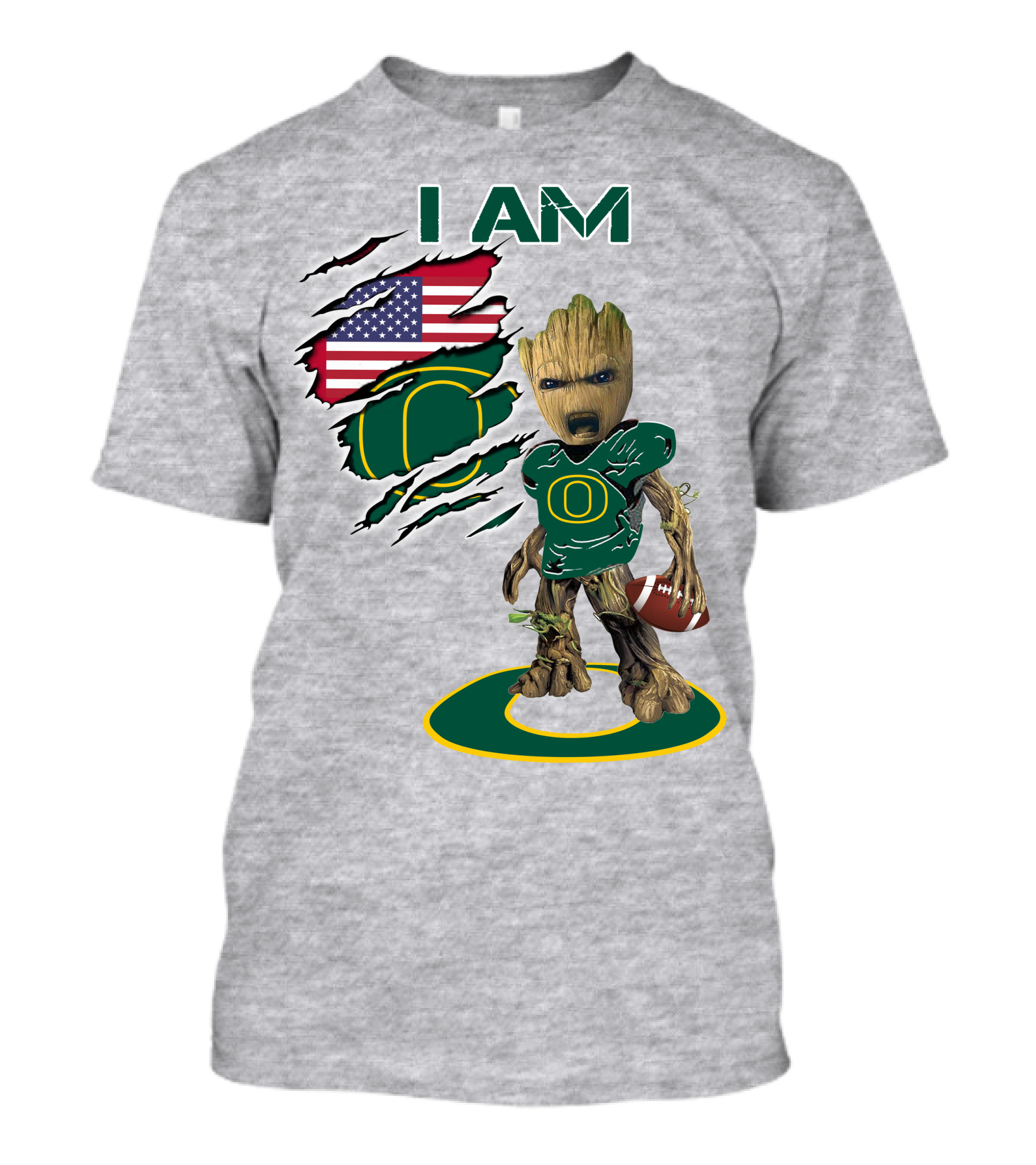 I AM American Flag Oregon Duck Baby Groot Football T-Shirt