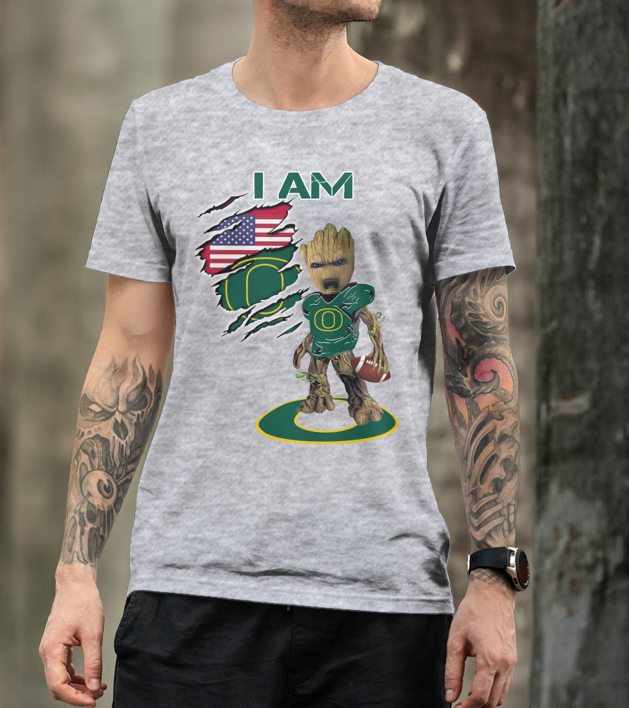 I AM American Flag Oregon Duck Baby Groot Football T-Shirt