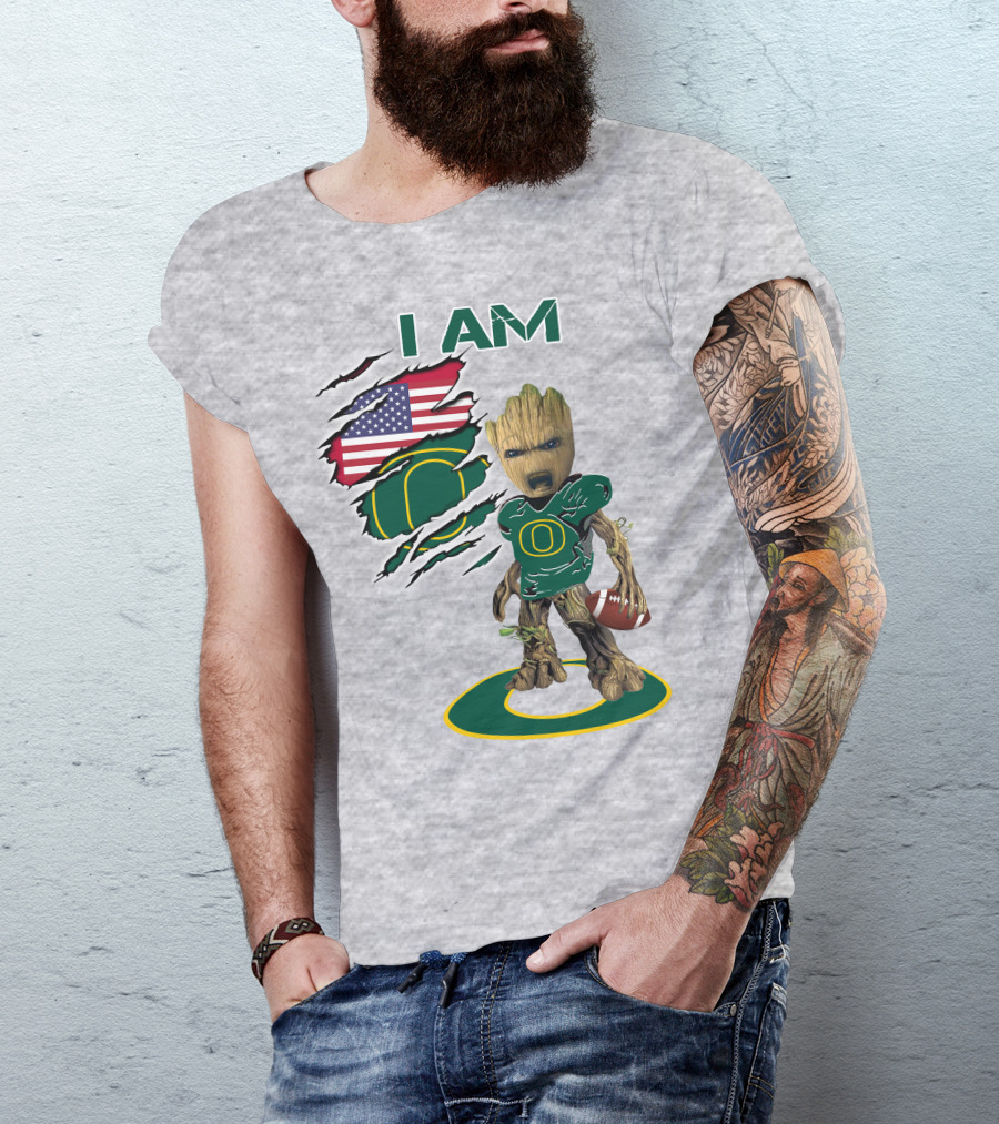 I AM American Flag Oregon Duck Baby Groot Football T-Shirt