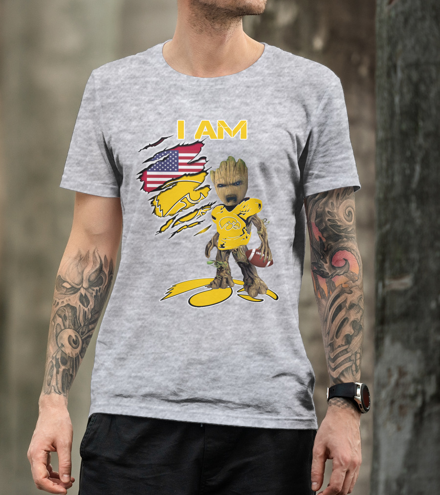 I Am Hawkeyes Baby Groot American Football T-Shirt