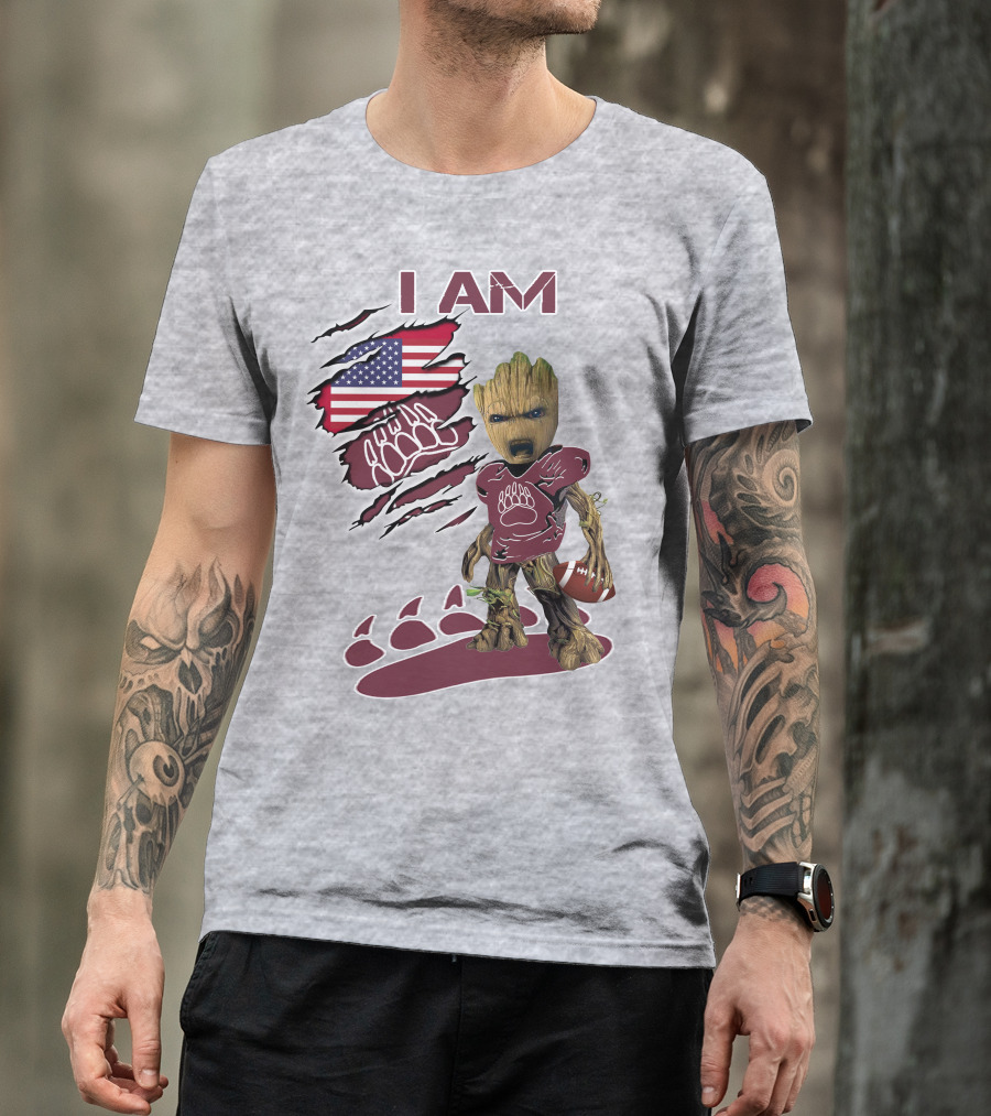 I Am Montana Baby Groot Football Bear American Flag T-Shirt