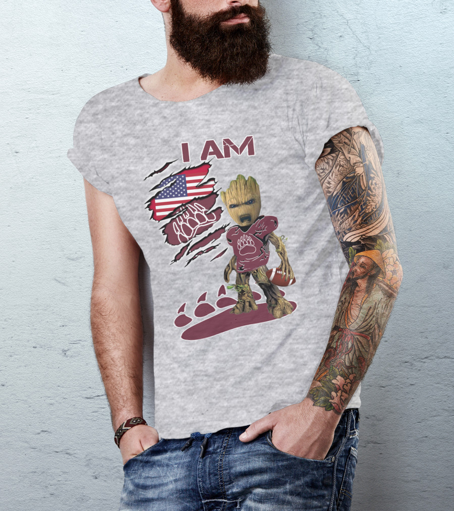 I Am Montana Baby Groot Football Bear American Flag T-Shirt
