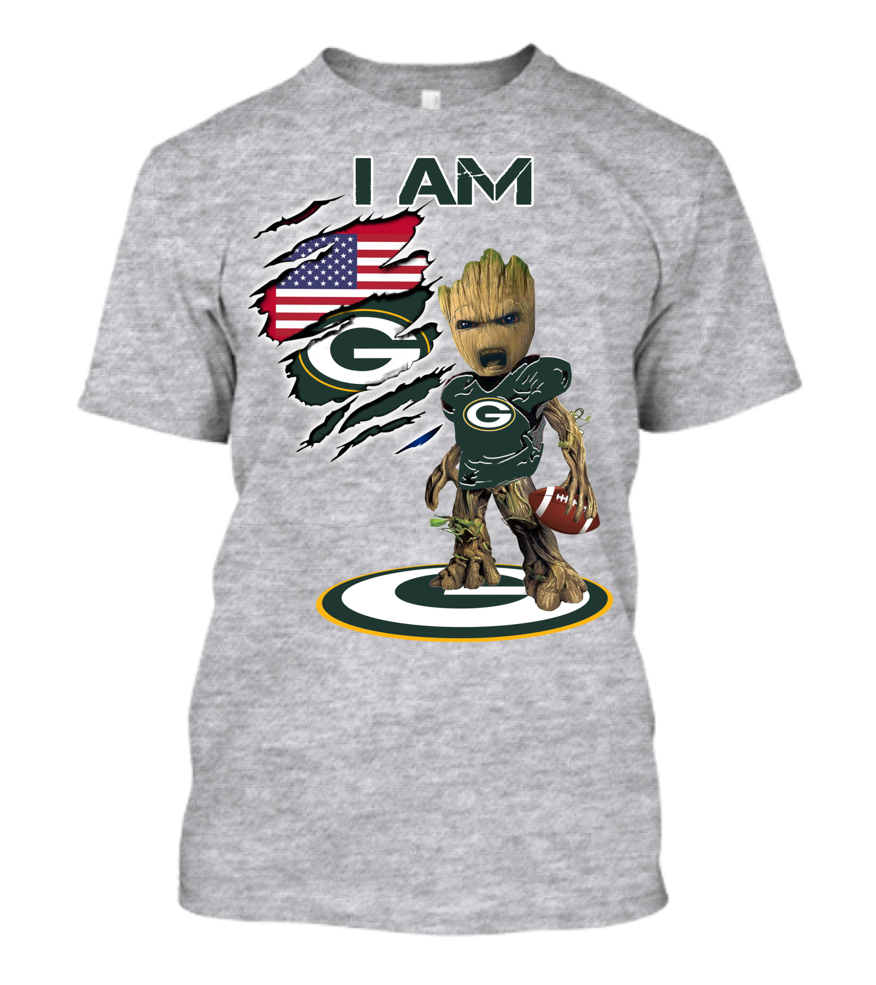I Am Packers Baby Groot American Flag Football T-Shirt