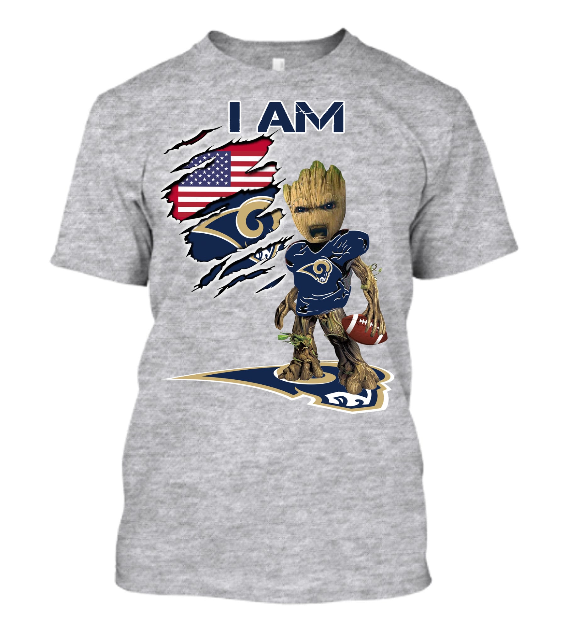 I Am Groot Rams Football American Flag T-Shirt