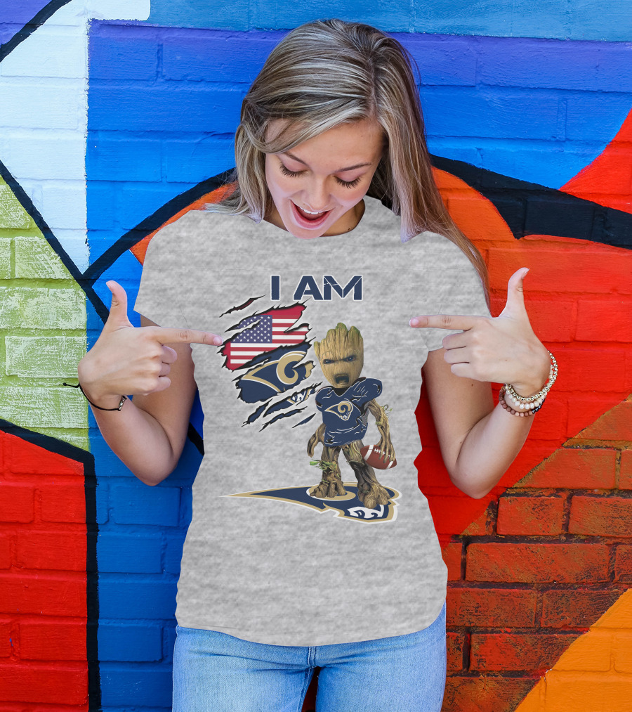 I Am Groot Rams Football American Flag T-Shirt
